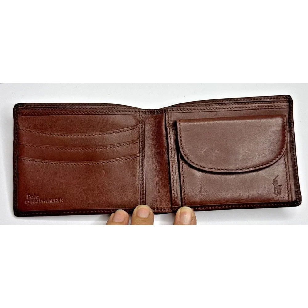 Ralph Lauren Polo Bifold Wallet Hunter Plaid Brown Leather Coin Pocket 90s